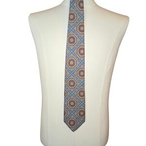 Adam Furst Extra Long Silk Geometric Pattern Blue Red Men's Tie
